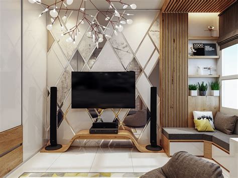 This design is an amazing concept that allows one to discreetly store all the audio/video equipment without affecting the beauty of the entire unit. yellow house - chị Vân on Behance | Living room tv wall, Luxury living room design, Living room ...