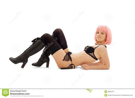 Girl In Black Lingerie With Pink Hair Stock Image Image Of Lady
