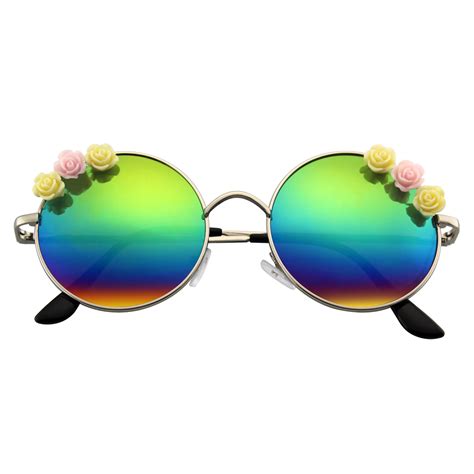 Emblem Eyewear Flower Sunglasses Hippie Boho Festival Circle Round Sunglasses