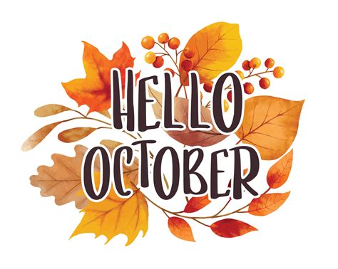 Hello October With Ornate Of Leaves Flower Background Autumn October