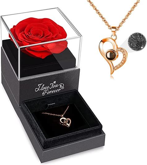 Wildlove Preserved Real Rose With I Love You Necklace Christmas Ts