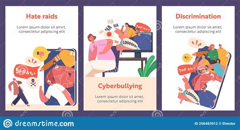 Cyberbullying Network Abuse And Harassment Cartoon Banners Cyber Bullying Problem Stock Vector