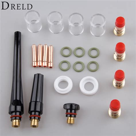 DRELD 23pcs Set TIG Welding Torch Collets Body Gas Lens 10 Cup Kit For