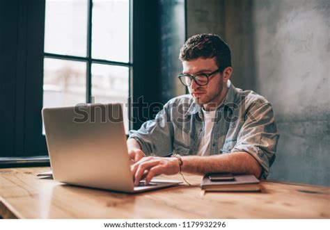 Concentrated Male Professional Typing Program Code Stock Photo Edit