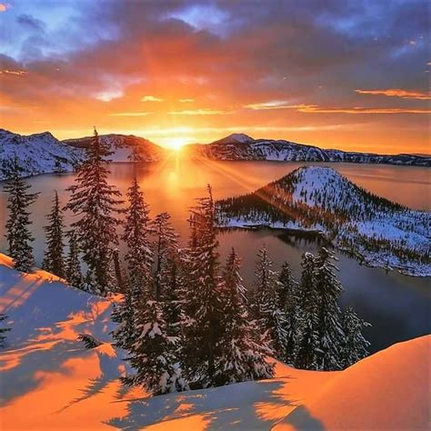 Crater Lake In Winter Beautiful Landscapes Winter Landscape Nature