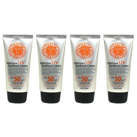 It is the intensive uv sunblock cream spf50+ pa+++ from the korean brand 3w clinic. 4 Pcs 3W CLINIC Intensive UV Sunblock Cream SPF50 PA ...