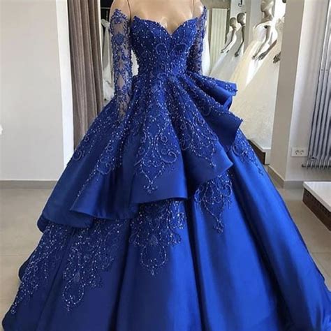 Royal Blue Prom Dress Lace Applique Prom Dress Prom Ball Gown Beaded