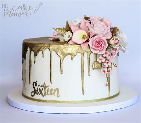 Send your greetings in an amazing way. Gold drip cake for 16th birthday #sugarflowers #gold # ...