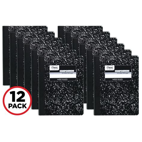 Mead Composition Book Wide Ruled 100 Sheets Black Marble 12 Pack