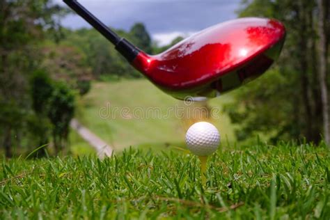 Golf Ball And Blurred Golf Club In The Beautiful Golf Course In