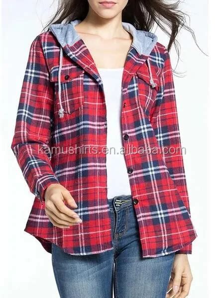 Womens Plaid Hoodie Button Up Flannel Shirts Jacket Buy Women Plaid
