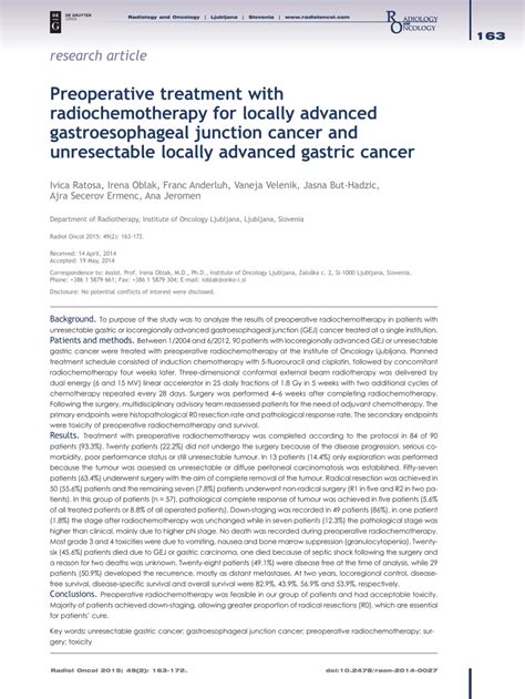 Pdf Preoperative Treatment With Radiochemotherapy For Locally