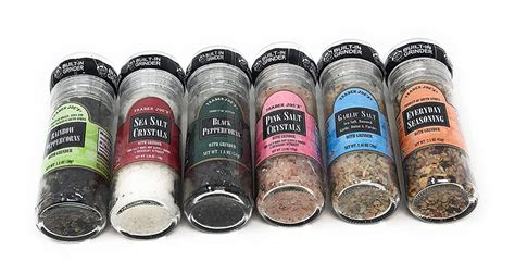 Set Of Six Gourmet Salt Pepper Garlic Seasoning Spice With Built In