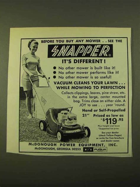 Do not attempt any adjustments with the engine running. 1970 Snapper Lawn Mower Ad - Before You Buy Any Mower ...