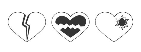 Hearts Icons Set Cute Black Broken Hearts Hand Drawn Hearts Vector