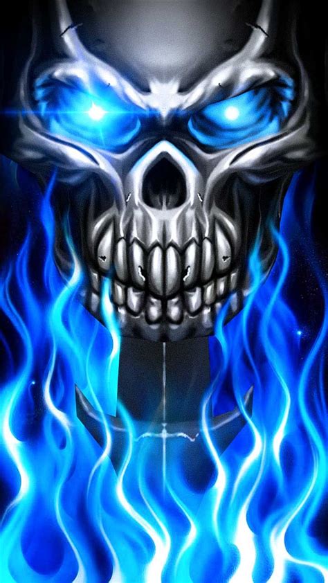 Flame Skull Fire Blue Metal Skull Wallpaper Fire Flame Skull