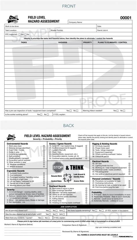 Field Level Hazard Assessment Card Flha4c Forms Direct
