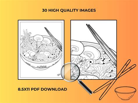 30 Page Ramen Noodle Bowl Adult Coloring Book Ramen Coloring Etsy