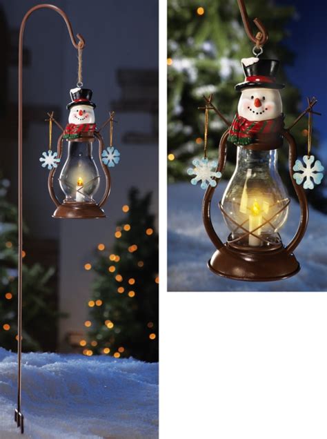 Solar Country Snowman Outdoor Garden Lantern W Hook Christmas