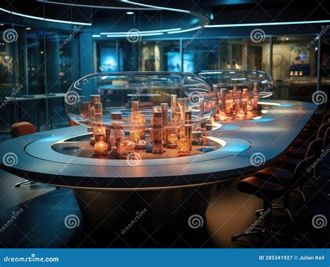 Futuristic Boardroom With Round Table Screens Stock Illustration