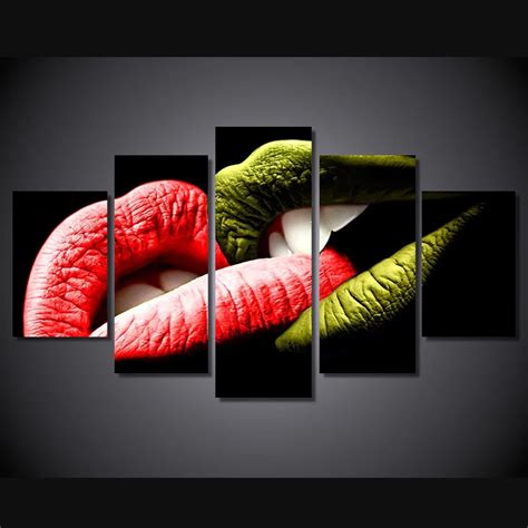 Buy 5 Panels Canvas Artwork Sexy Lips Print Wall Pictures Painting For Home