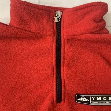 Vintage Champion Ymca Mens Xl 14 Zip Red Fleece Pullover Sweater
