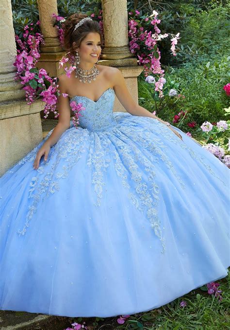 Ball Gown Prom Dress Light Blue Tulle Lace Quinceanera Dress