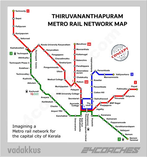 Roads, highways, streets and buildings on satellite photos. Thiruvananthapuram Metro Rail - A Concept Plan - 24 Coaches