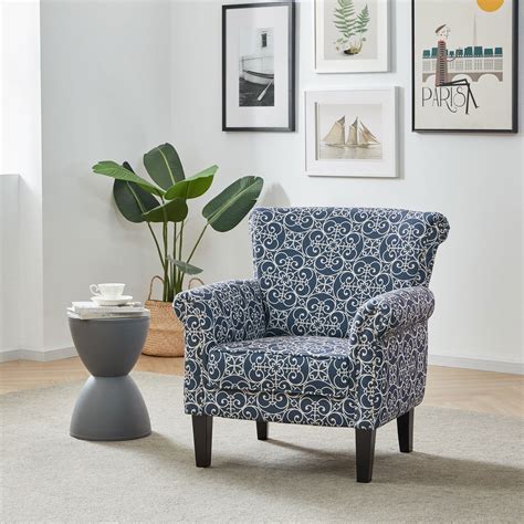Belleze Rosette Scroll Arm Fabric Upholstered Club Chair Nailhead Trim