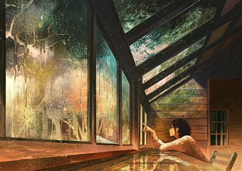 Anime Girl Cute Beautiful Flower Long Hair Window Rain Wallpaper 1440x1016 883856 Wallpaperup