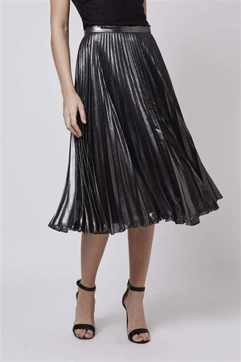 Lyst Topshop Tall Metallic Pleat Midi Skirt In Metallic