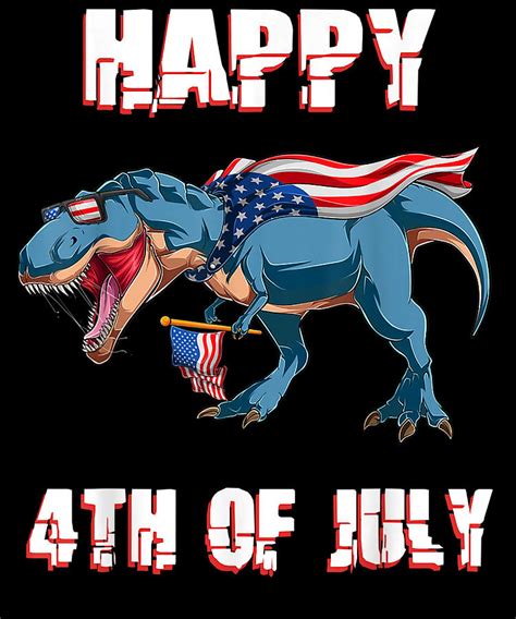 Kids Happy 4th Of July Dinosaur T Rex Boys Girls Painting By Gary Hall
