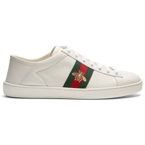 Gucci Ace Bee Embroidered Leather Trainers 985 Bgn Liked On Polyvore
