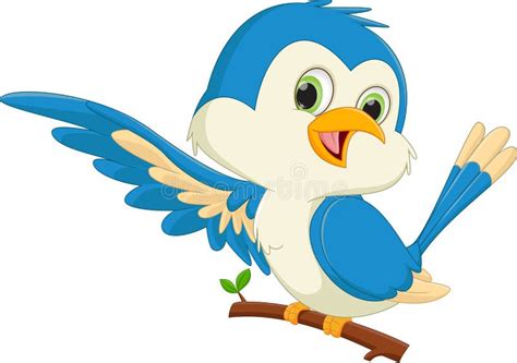 Cute Blue Bird Cartoon Waving Stock Vector Illustration Of Blue
