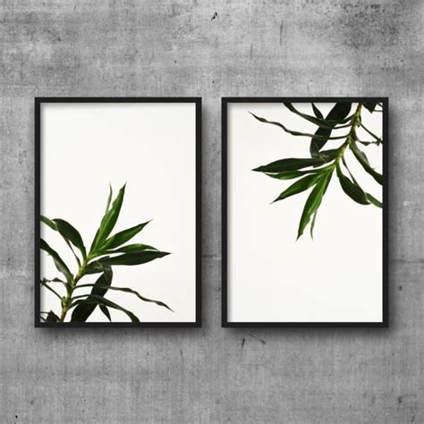 Leaf Print Minimalist Art White Green Wall Art Botanical With Images