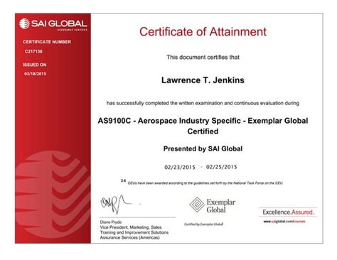 As9100 Aerospace Industry Specific Certificate
