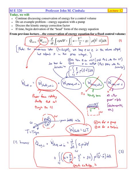 Energy Equation Fluid Flow Handout Docsity