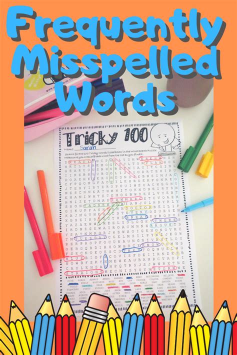 Word Search Worksheet With 100 Frequently Misspelled Words For Upper
