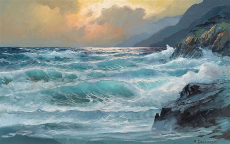 Ocean Waves Crashing Into Rocks Art Id 84130 Art Abyss