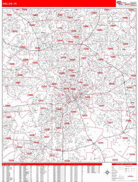 Dallas Texas Zip Code Wall Map Red Line Style By Marketmaps