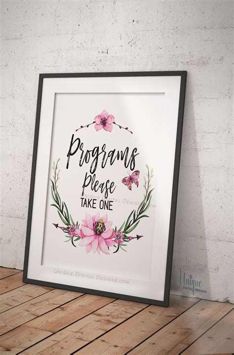 Program Baby Shower Sign Wedding Programs Sign Please Take One Floral
