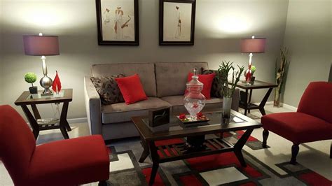 Beautiful Grey And Red Living Room Look Like A Showroom Display