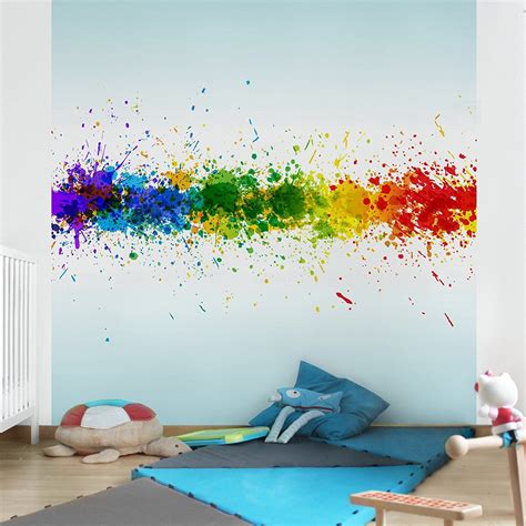 Non Woven Wallpaper Premium Rainbow Splatter Mural Square Amazon