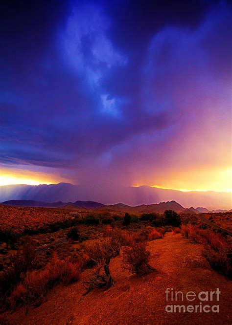 Beautiful Rain Storm Sunrise In The Scenic Desert With