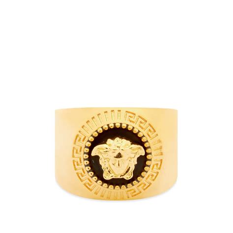 Versace Round Medusa Head Signet Ring Black And Gold End