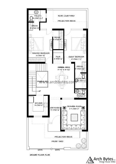 House Plan For 27 X 65 Feet Plot Size 195 Square Yards Gaj Archbytes