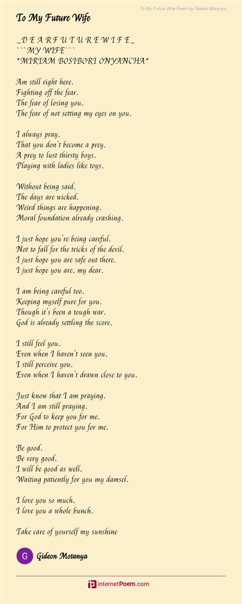 To My Future Wife Poem By Gideon Motanya
