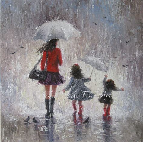 Rainy Day Walk With Mom Original Oil Painting 20x20 Mother