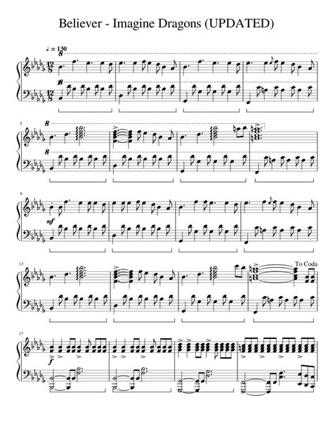 Believer Imagine Dragons Sheet Music For Piano Download Free In Pdf Or Midi