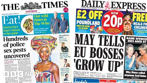 Newspaper Headlines Brexit Talks Row Police Sex Pests And Strictly
